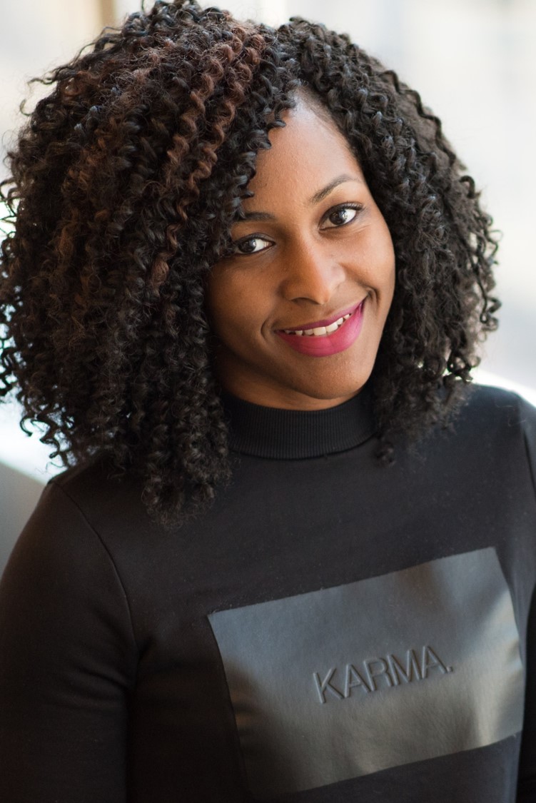 Smiling woman curly hair